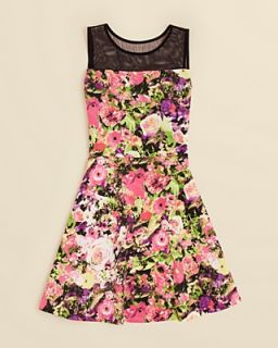 AQUA Girls' Floral Illusion Skater Dress   Sizes S XL