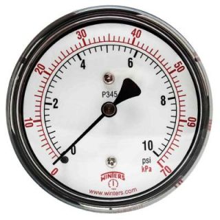 Winters Instruments PLP Series 2.5 in. Steel Case Pressure Gauge with Brass Internals and 1/4 in. NPT CBM with Range of 0 10 psi/kPa PLP345
