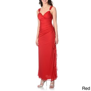 Betsy & Adam Womens Rhinestone Embellished Red Extended Shoulder Gown