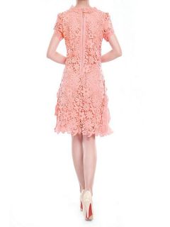 Jolie Moi Side Pleats Crochet Lace Dress Coral