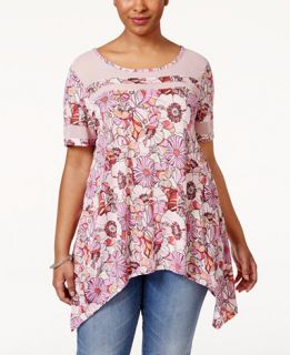 American Rag Plus Size Printed Illusion T Shirt, Only at   Tops