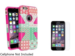 Insten  Hot Pink  Chic Hearts Silicone PC Slim Hybrid Case Cover + Colorful Diamond Glitter Screen Protector for Apple 6 Plus 5.5" 1985117