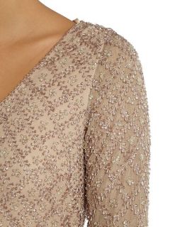 Adrianna Papell Long sleeved beaded gown Taupe