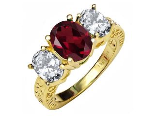 5.00 Ct Oval Red Rhodolite Garnet 18K Yellow Gold Plated Silver Ring 