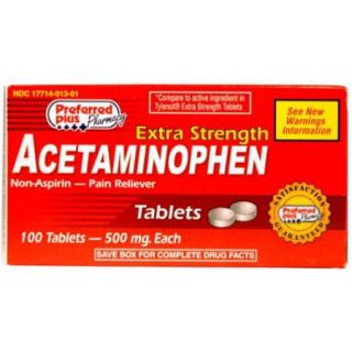 Acetaminophen Extra Strength 500mg Tablets 100 ea (Pack of 2)