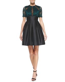 ML Monique Lhuillier Cutout Lace Bodice Cocktail Dress
