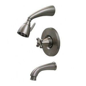 Whitehaus 614.845PR ORB 2 5/8" Blairhaus Truman pressure balance valve with showerhead, tub spout with pull down diverter and hexagon shaped cross handle   Oil Rubbed Bronze