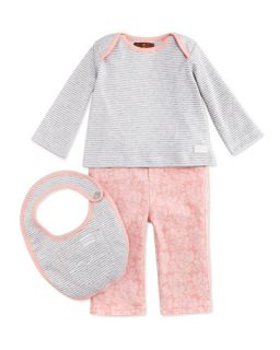 Kate Spade Infant Striped Tee, Pant & Bib Set, Pink/Gray, 0 9 Months