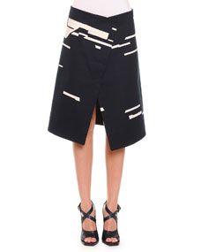 Jil Sander Broken Stripe Print Asymmetric Skirt, Navy