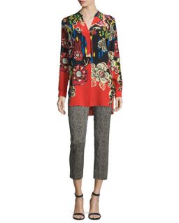 Etro Bold Floral Print Silk Tunic, Red