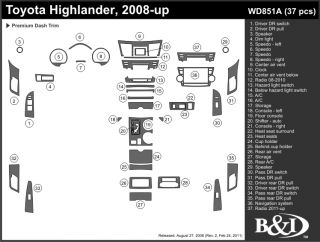 2008 2013 Toyota Highlander Wood Dash Kits   B&I WD851A DCF   B&I Dash Kits