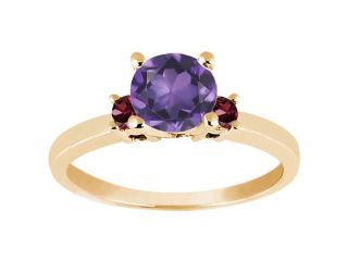 0.93 Ct Purple Amethyst Red Rhodolite Garnet 18K Yellow Gold Engagement Ring 