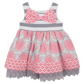 Rare, Too Newborn Girls Striped Dress with Bow   Coral/Grey/White
