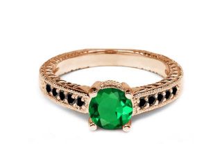 1.17 Ct Round Green Nano Emerald Black Diamond 18K Rose Gold Engagement Ring 
