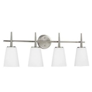Sea Gull Lighting Driscoll 4 Light Brushed Nickel Fluorescent Wall/Bath Vanity Light with Inside White Painted Etched Glass 4440404BLE 962