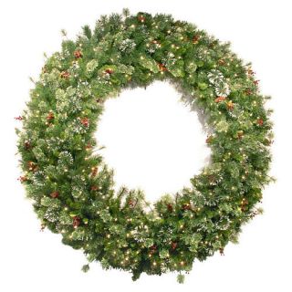 72 inch Wintry Pine Wreath with Cones,Red Berries & Snowflakes and 400 Clear Lights    National Tree Company
