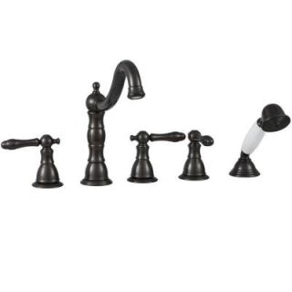 Glacier Bay Lyndhurst 3 Handle Deck Mount Roman Tub Faucet with Handheld Shower in Oil Rubbed Bronze 883 0016