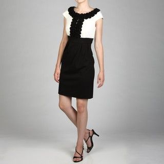Jessica Howard Womens Ivory/ Black Cap sleeve Ruffle Dress FINAL SALE