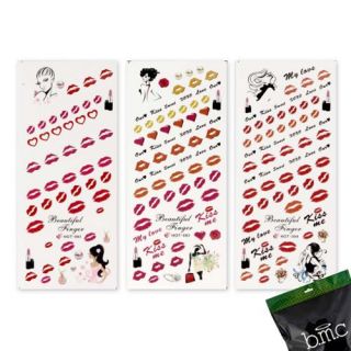 BMC Nail Art Water Transfer Stickers Tattoo Effect Decal Kiss Me Sweet Lips XOXO