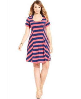 Jessica Simpson Plus Size Short Sleeve Striped A Line Dress