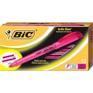 BIC Brite Liner Highlighter, Chisel Tip, Pink, 1 Dozen
