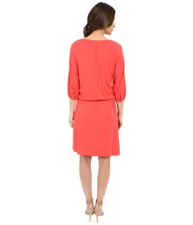 Tommy Bahama Tambour 3 4 Sleeve Blouson Dress Bright Coral