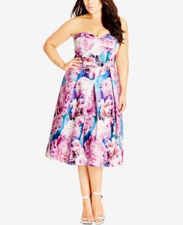 City Chic Plus Size Strapless Floral Print Fit & Flare Dress   Dresses