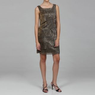 Connected Apparel Womens Gold/ Black/ Silver Tiered Dress  