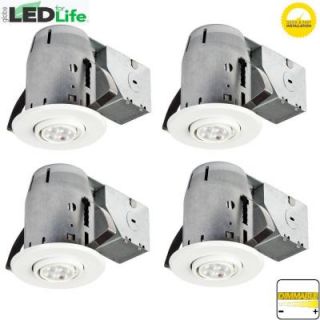Globe Electric 3 in. White LED IC Rated Swivel Spotlight Recessed Lighting Kit Dimmable Downlight (4 Pack) 90718