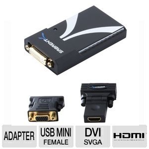 Sabrent USB 2011 USB to 2.0 DVI/HDMI/SVGA Display Adapter  2048x1152/1920x1200 Female DVI/USB mini B, DVI, VGA, HDMIThe Sabrent USB 2011 USB to 2.0 DVI/HDMI/SVGA Display Adapter allows you to connect