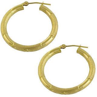 Fremada 14k Yellow Gold Diamond cut Hoop Earrings