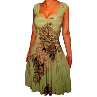 Funfash Womens Plus Size Sage Green Black Floral Dress   18076380
