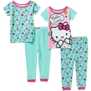 Hello Kitty Infant Baby Girl Cotton Tight Fit Short Sleeve PJs, 4 Pieces