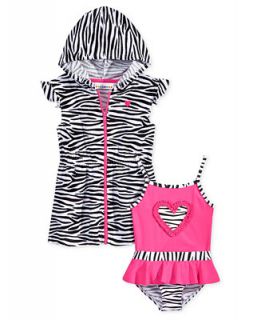 Wippette Toddler Girls 2 Piece Zebra Print Swimsuit & Hooded Cover Up