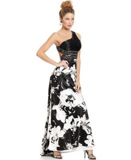 Betsy and Adam Dress, Sleeveless Pleated Sequined Open Back Floral