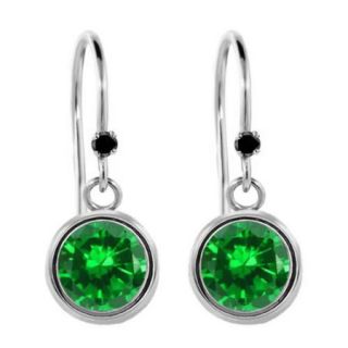 3.02 Ct Round Green Simulated Emerald Black Diamond 925 Sterling Silver Earrings