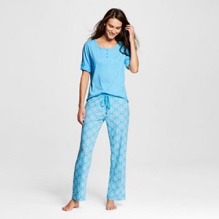 Hanes® Premium Womens Henley/Pant Pajama Set   Sky Blue