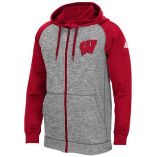 Wisconsin Badgers adidas Primary Logo Tech Full Zip Hoodie   Gray/Red