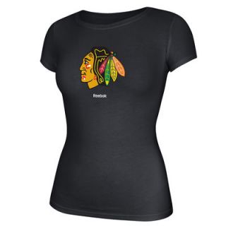 Chicago Blackhawks Reebok Womens Logo Premier Too Heathered T Shirt   Black
