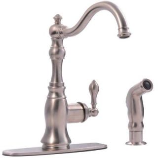Ultra Faucets Signature Collection Single Handle Standard Kitchen Faucet with Side Sprayer in Stainless Steel 15720170