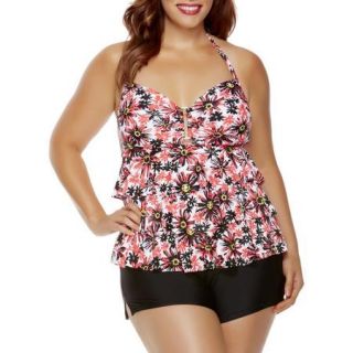 Collections by Catalina Women's Plus SIze Tiered Ruffle Tankini Swimsuit Top