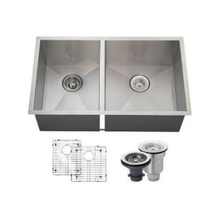MR Direct All in One Undermount Stainless Steel 32 in. Right Double Bowl Kitchen Sink 3322OR ENS