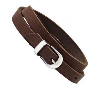 Stainless Steel Brown Leather Buckle Bracelet —