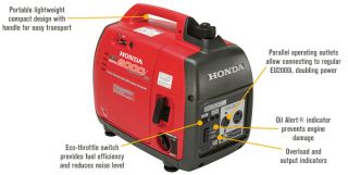 Honda EU2000i Companion Portable Inverter Generator — 2000 Surge Watts, 1600 Rated Watts, CARB-Compliant, Model# EU2000IT1A3  Inverter Generators