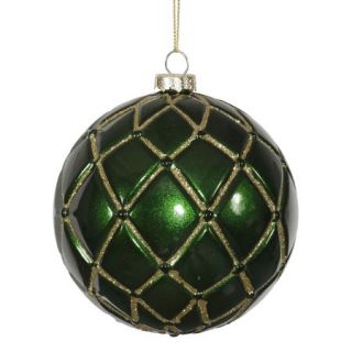 6ct Candy Finish Green with Gold Glitter Net Christmas Ball Ornaments 4" (100mm)