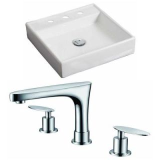 American Imaginations Square Vessel Sink Set in White with 8 in. O.C. cUPC Faucet AI 15065