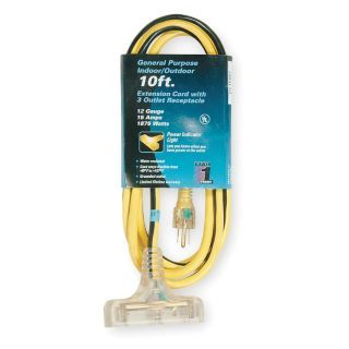 POWER FIRST 10 ft. Indoor, Outdoor 125V Extension Cord, 15 Max. Amps, Yellow with Black Stripe   1FD67|1FD67   