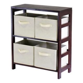 Winsome Leo 2 Section Wide Storage Shelf with 4 Foldable Beige Fabric Baskets