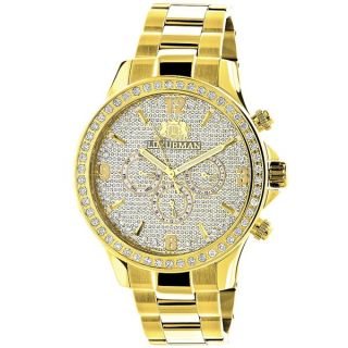 Luxurman Mens Liberty 18k Yellow Gold plated Diamond Watch with Metal
