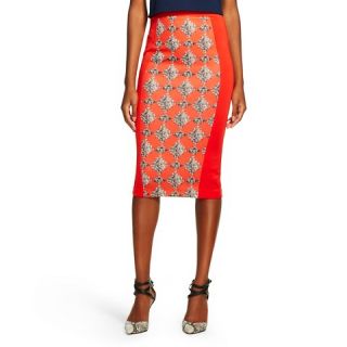 Womens Printed Pencil Skirt with Contrast Panel